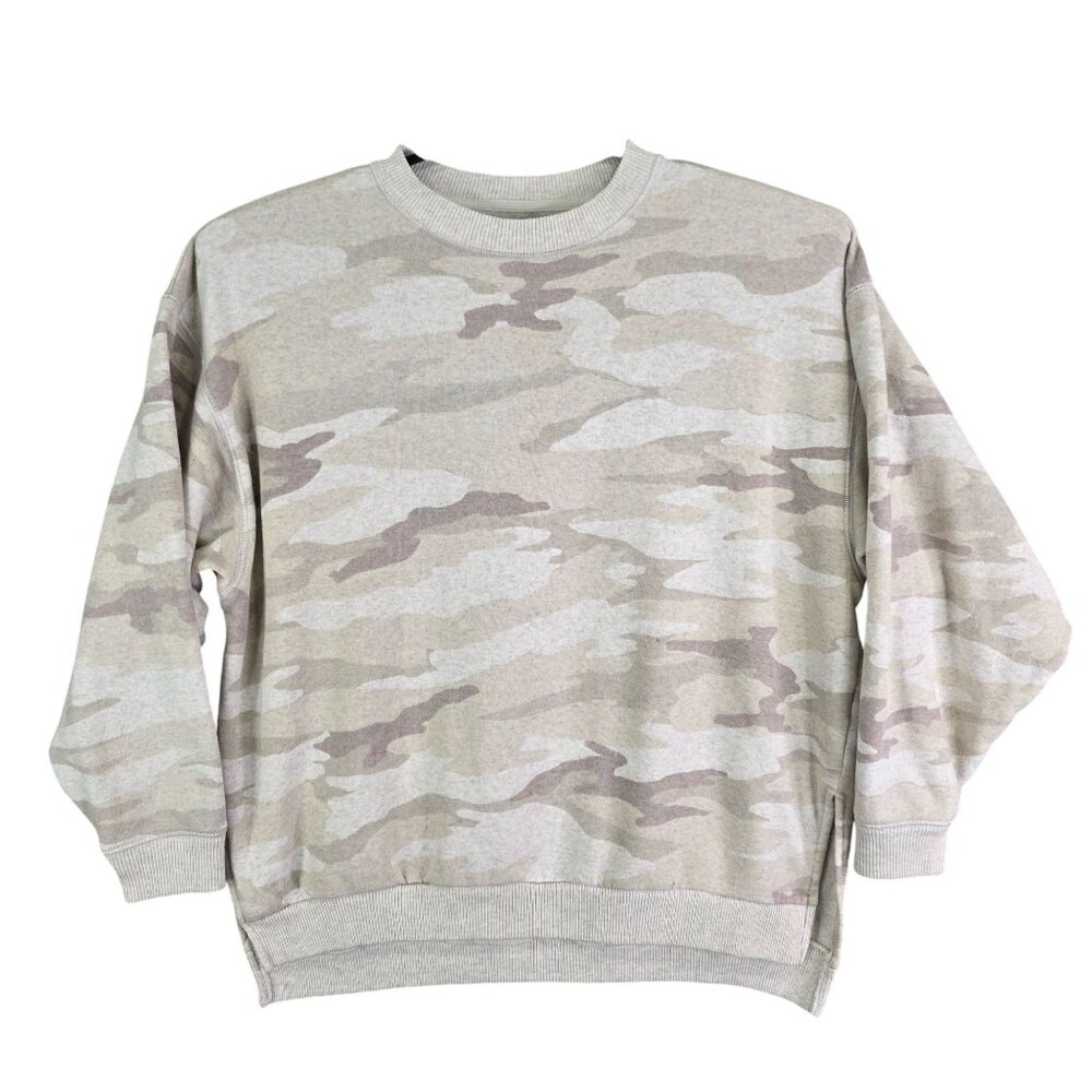 Womens American Eagle Beige Camo Print Jegging Fit Sweatshirt Crew Neck Size XS